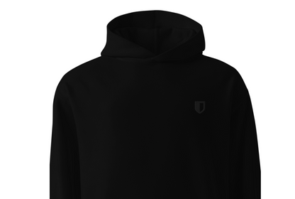 Unisex oversized black on black shield hoodie